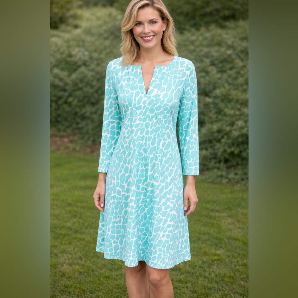 Barbara Gerwit Teal and White Tunic Dress Size L